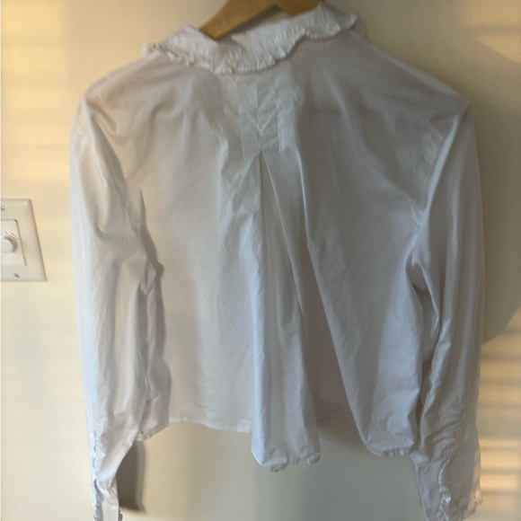 J. Crew Regenerative Cotton Cropped Ruffle Oxford Button Down Blouse Large - Picture 12 of 13